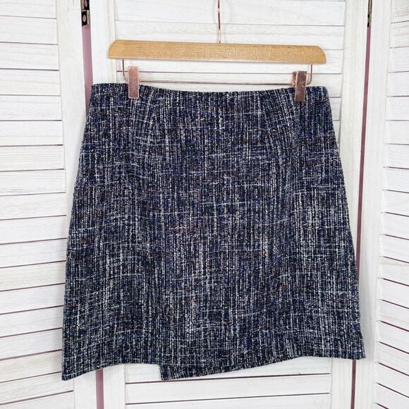 Loft Faux Wrap Tweed A Line Skirt Back Multi 4 Office Preppy Nautical - Picture 10 of 14